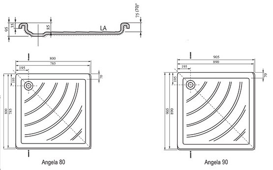 Душевой поддон 80x80 акриловый, квадратный, Kaskada Angela LA, Ravak A014401220