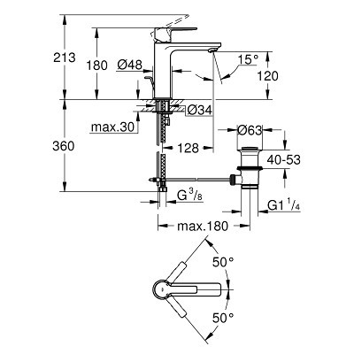 Lineare Смеситель однорычажный для раковины DN 15 S-Size, с сливным гарнитуром, Grohe 32114001