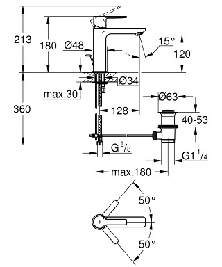 Lineare Смеситель однорычажный для раковины DN 15 S-Size, с сливным гарнитуром, Grohe 32114001