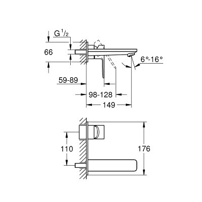 Lineare Смеситель для раковины на два отверстия M-Size, излив 149мм, Grohe 19409001