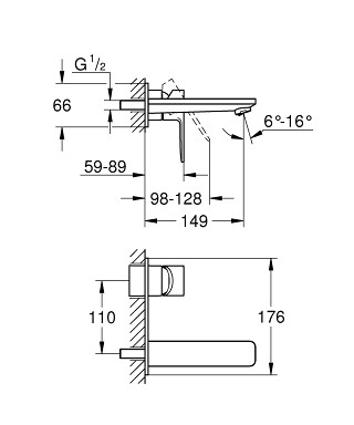 Lineare Смеситель для раковины на два отверстия M-Size, излив 149мм, Grohe 19409001