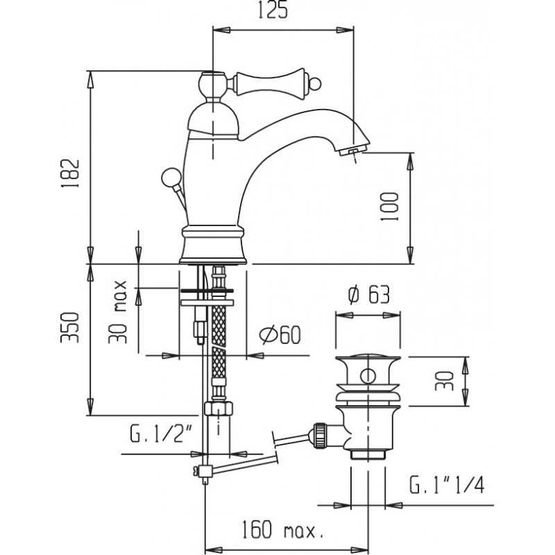 Смеситель для раковины бронза, MARGOT-LSM1-A-02-Bi, Cezares