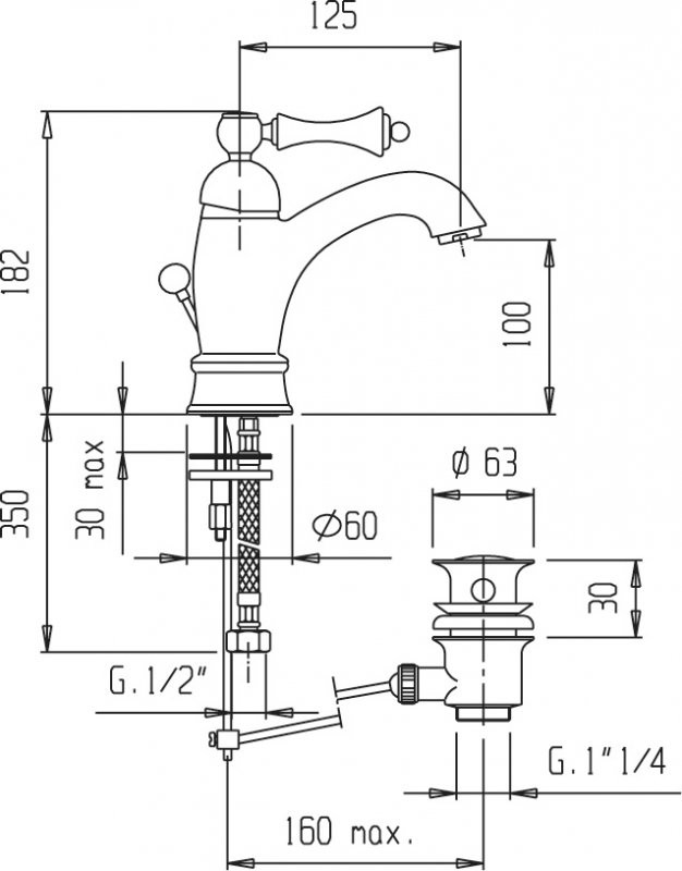 Смеситель для раковины бронза, MARGOT-LSM1-A-02-Bi, Cezares