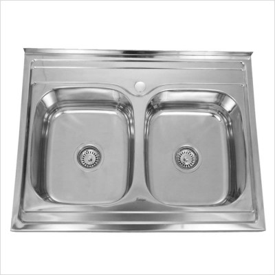Мойка нерж. накл. прямоуг.SINKLIGHT 800х600 0.8/180 двойная выпуск 3 1/2" глянец