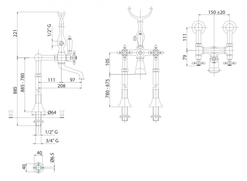 Смеситель для ванны напольный хром, LORD-VDP-01-M, Cezares