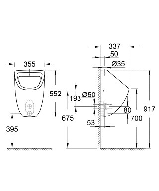 Писсуар верхний подвод воды Grohe Керамика Bau 39439000