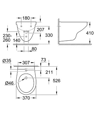 Биде подвесное Grohe Керамика Bau 39433000