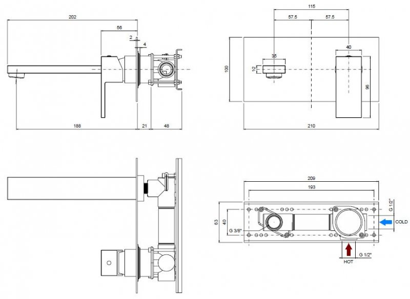 Смеситель для раковины встраиваемый хром, UNIKA-BLI1-01, Cezares