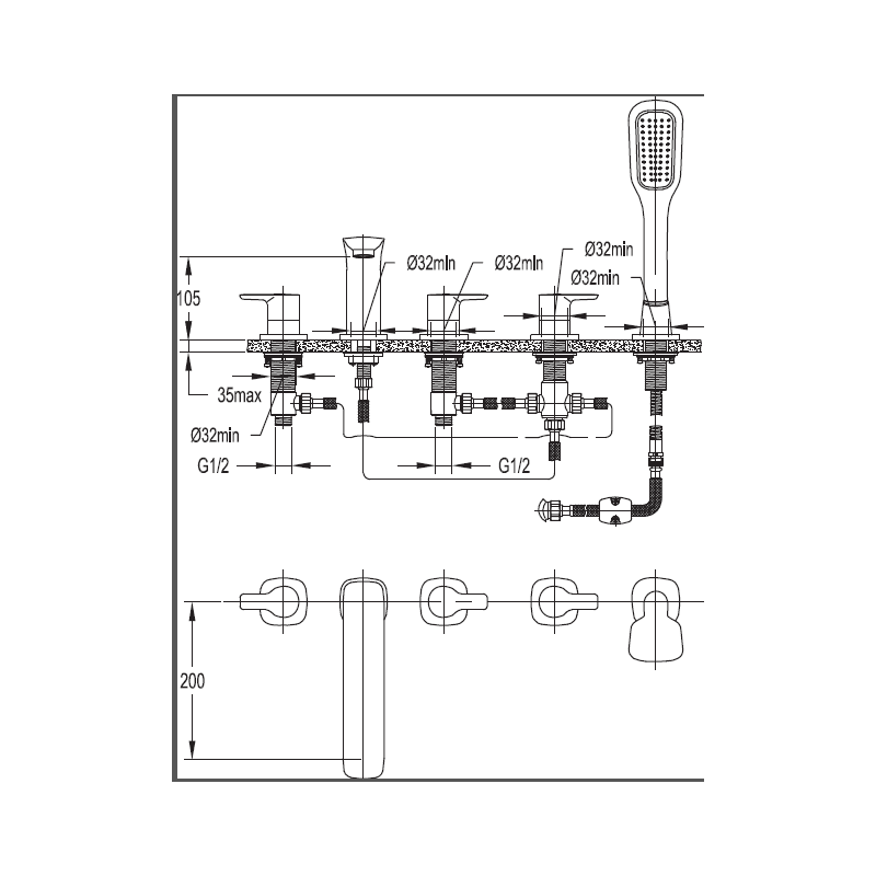 Смеситель для ванны хром, TESORO-F-BVD5-01, Cezares