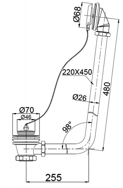 Слив-перелив для ванны с гидрозатвором хром, Belbagno, BB567-OVF-CRM