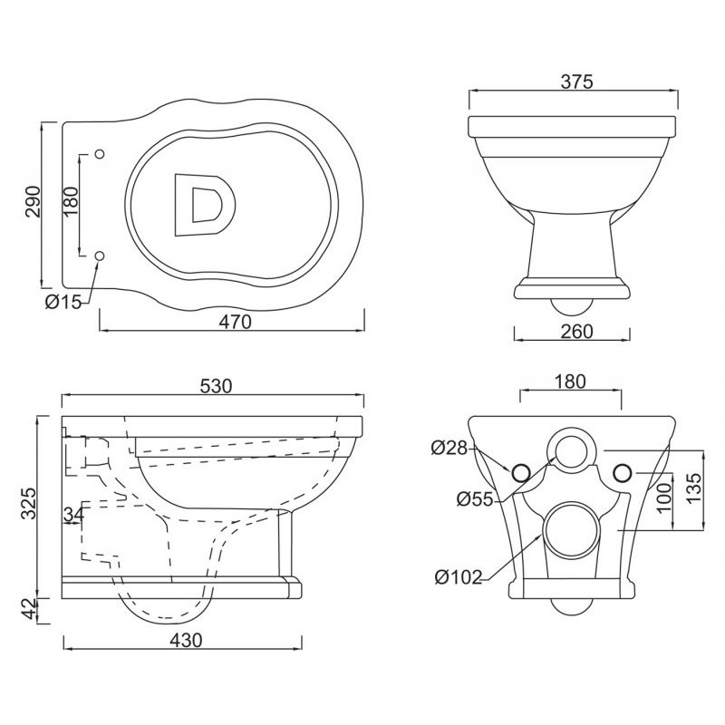 Чаша подвесного безободкового унитаза, BOHEME, Belbagno, BB115CH