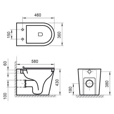Чаша приставного безободкового унитаза, FLAY-R, Belbagno, BB1003CBR