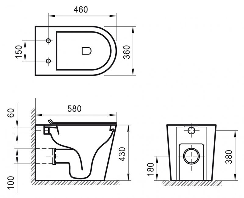 Чаша приставного безободкового унитаза, FLAY-R, Belbagno, BB1003CBR