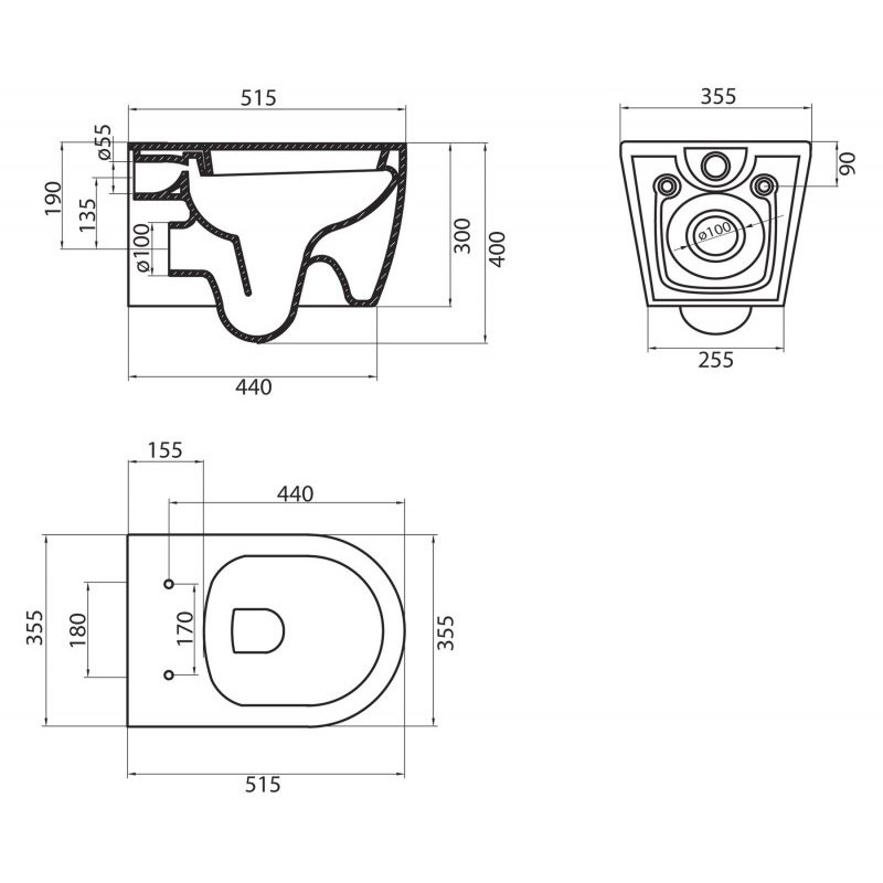 Чаша подвесного безободкового унитаза, MARINO, Belbagno, BB105CHR