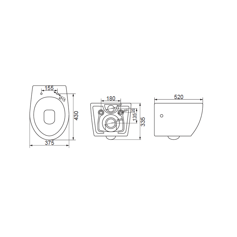 Чаша для подвесного унитаза, PROSPERO, Belbagno, BB507B