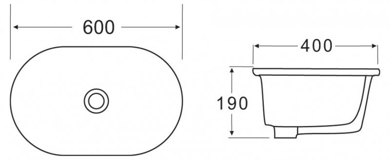 Раковина накладная 600x400x190 мм, Belbagno, BB1004