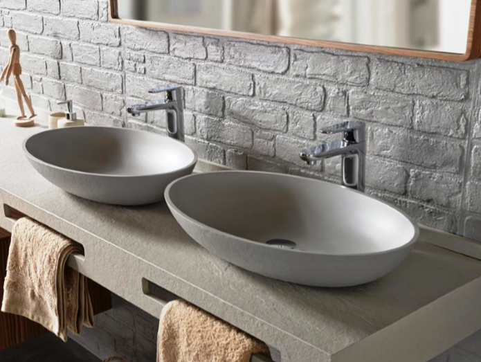 Накладная раковина из искусственного мрамора  380x580x110 мм, Cezares, LAVABO_ON-TOP_OVAL_SLATE_CREMA
