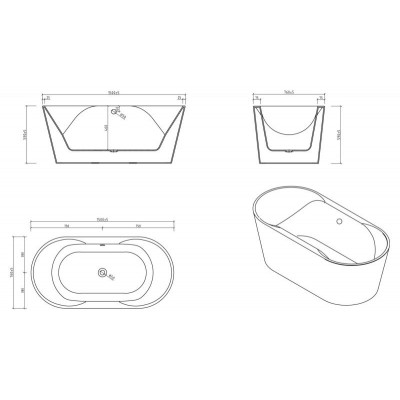 Ванна 150x76х59см отдельностоящая акриловая, BB200-1500-750, Belbagno