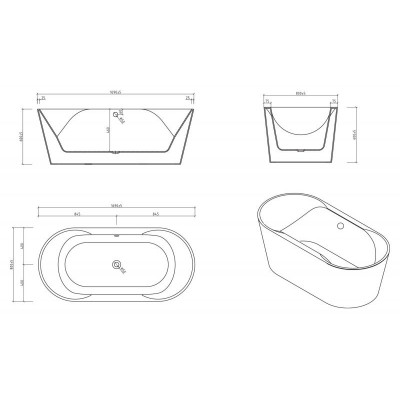 Ванна 169x76х60см отдельностоящая акриловая, BB200-1700-800-NERO, Belbagno