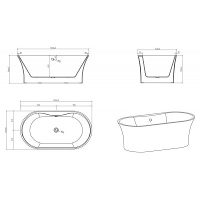 Ванна 150x74х59см отдельностоящая акриловая, BB201-1500-800, Belbagno