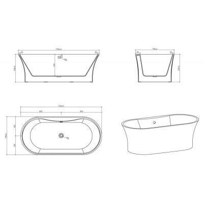 Ванна 170x79х59см отдельностоящая акриловая, BB201-1700-800, Belbagno