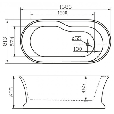Ванна 169x81х60см отдельностоящая акриловая, BB300, Belbagno