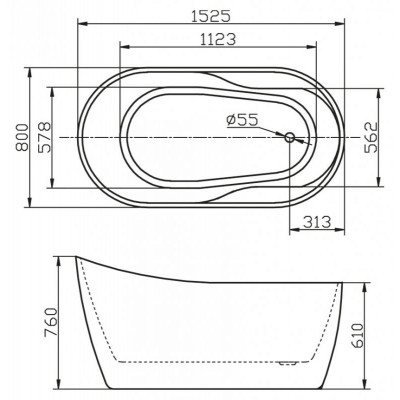 Ванна 152x80х76см отдельностоящая акриловая, BB301, Belbagno