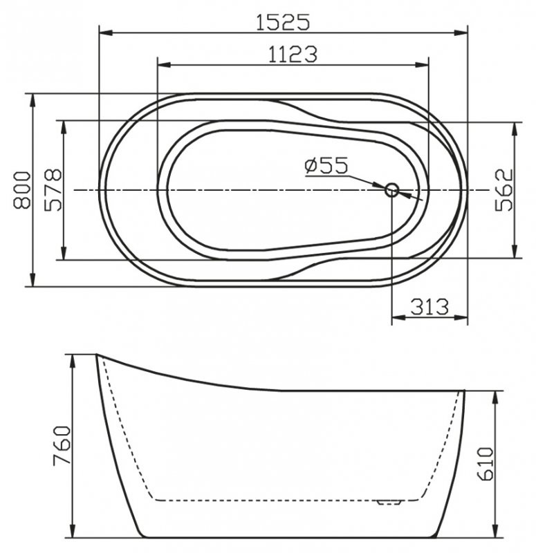Ванна 152x80х76см отдельностоящая акриловая, BB301, Belbagno