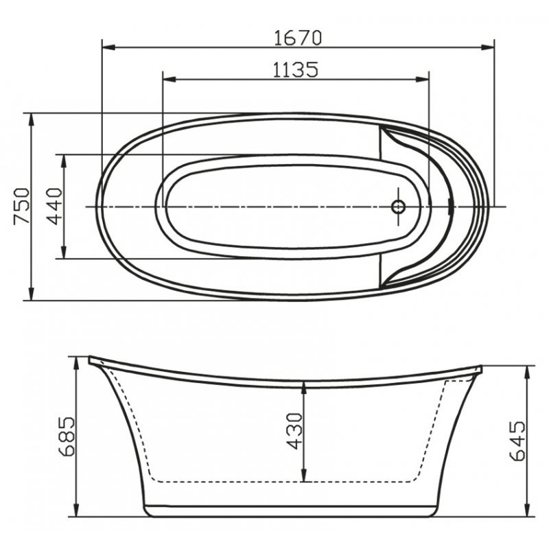Ванна 167x75х68см отдельностоящая акриловая, BB302, Belbagno