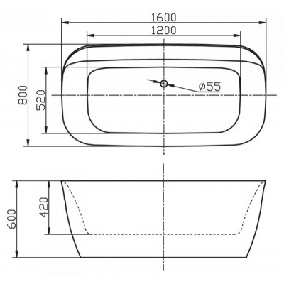 Ванна 160x80х60см отдельностоящая акриловая, BB303, Belbagno