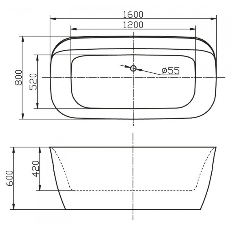 Ванна 160x80х60см отдельностоящая акриловая, BB303, Belbagno