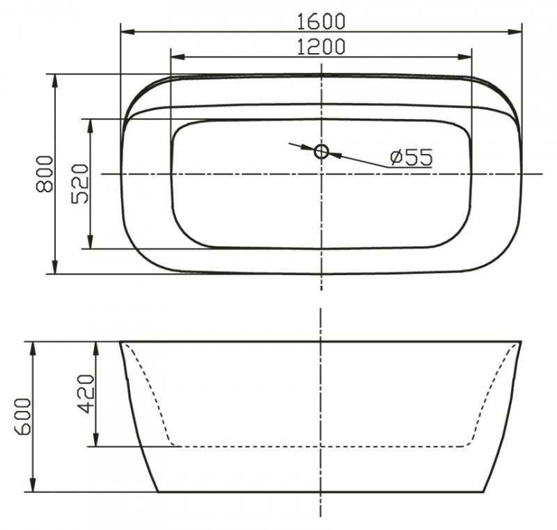 Ванна 160x80х60см отдельностоящая акриловая, BB303, Belbagno