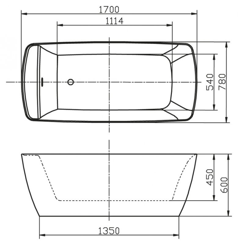 Ванна 167x75х68см отдельностоящая акриловая, BB304, Belbagno