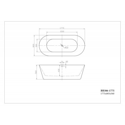 Ванна 167x78х57см отдельностоящая акриловая, BB306-1675, Belbagno
