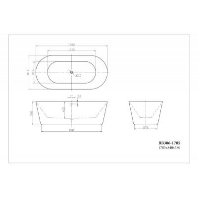 Ванна 177x80х56см отдельностоящая акриловая, BB306-1775, Belbagno