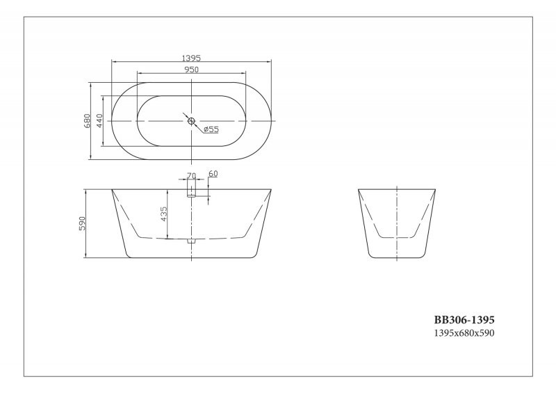 Ванна 178x84х58см отдельностоящая акриловая, BB306-1785, Belbagno