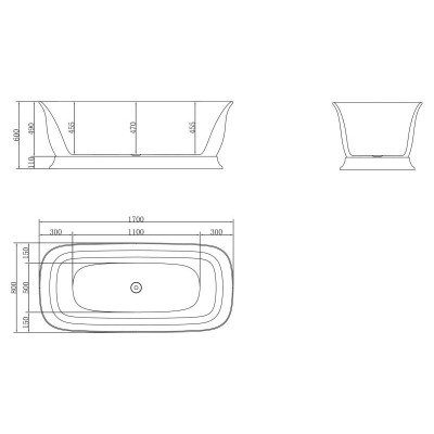 Ванна 170x80х60см отдельностоящая акриловая, BB400-1700-800, Belbagno