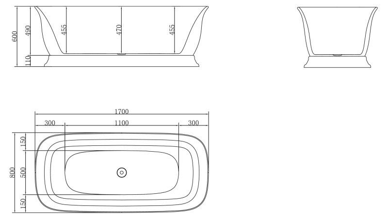 Ванна 170x80х60см отдельностоящая акриловая, BB400-1700-800, Belbagno