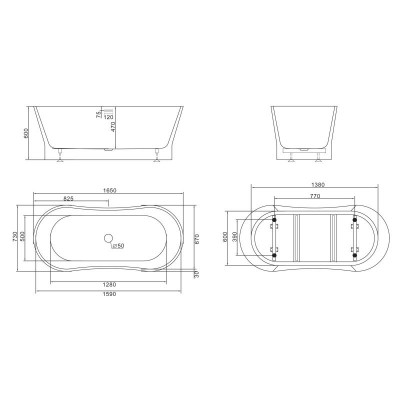 Ванна 165x73х60см отдельностоящая акриловая, BB406-1650-730, Belbagno