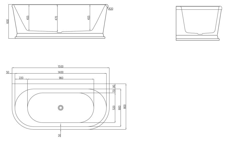Ванна 150x80х60см Belbagno BB408-1500-800 пристенная акриловая