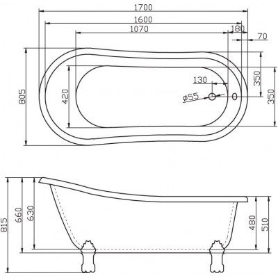 Ванна 170x80х81см отдельностоящая акриловая, BB04, Belbagno