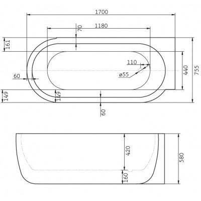 Ванна 170x80х60см Belbagno BB11-1700R отдельностоящая акриловая правая