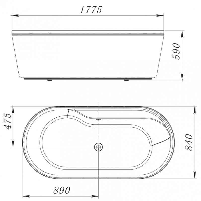 Ванна 178x84х59см отдельностоящая акриловая, BB14-K, Belbagno