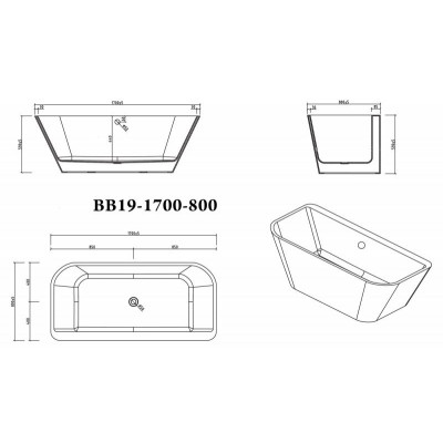 Ванна 170x80х59см отдельностоящая акриловая, BB19-1700-800, Belbagno