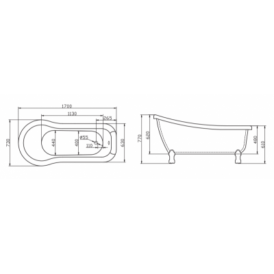 Ванна 168x72х77см отдельностоящая акриловая, BB20-1700, Belbagno