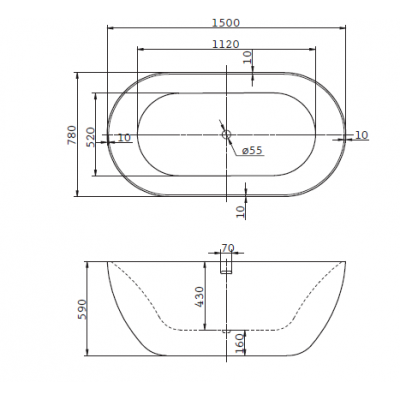 Ванна 150x78х59см отдельностоящая акриловая, BB27, Belbagno