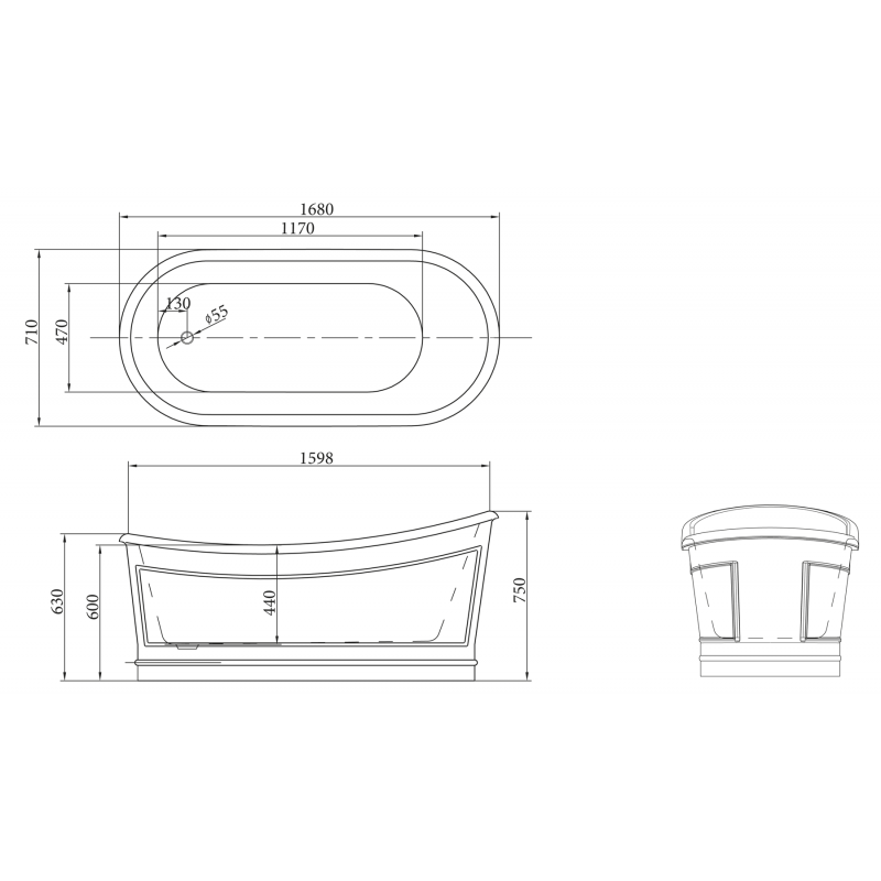 Ванна 168x71х75см отдельностоящая акриловая, BB32S, Belbagno