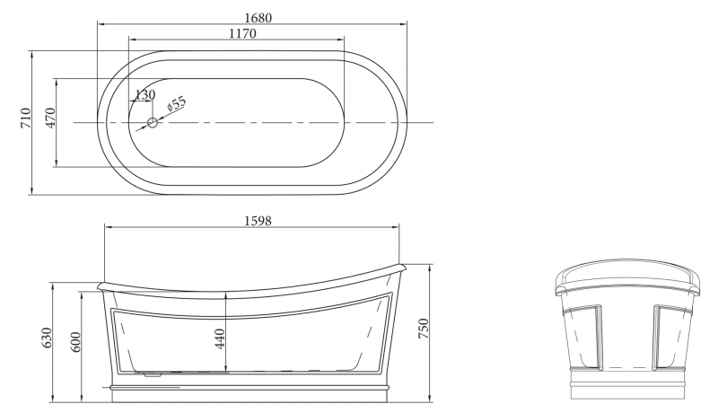 Ванна 168x71х75см отдельностоящая акриловая, BB32S, Belbagno