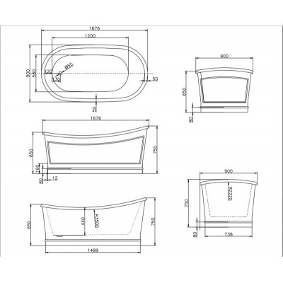 Ванна 168x90х75см отдельностоящая акриловая, BB32-CF36, Belbagno