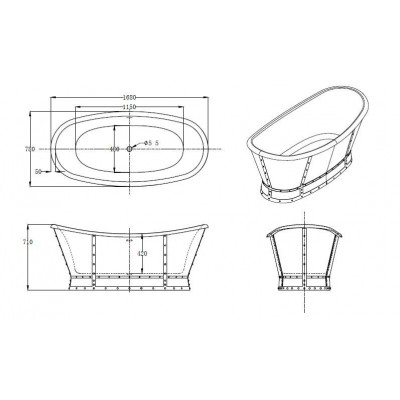 Ванна 168x78х71см отдельностоящая акриловая, BB33-CF36, Belbagno